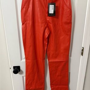 PrettyLittleThing Orange Faux Leather Pants